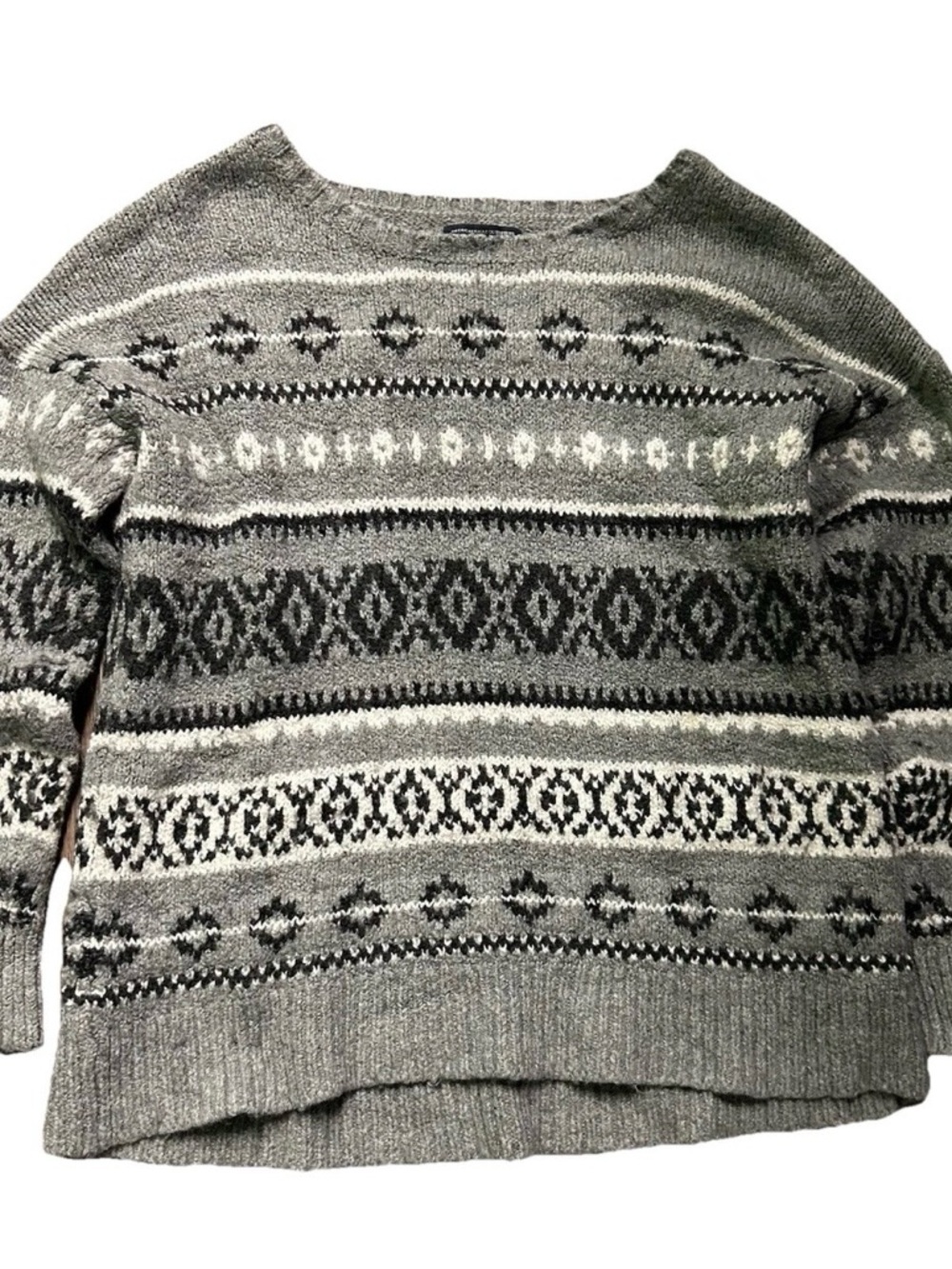 Women’s American Eagle Grey Plush Sweater Black White Detail Size XL